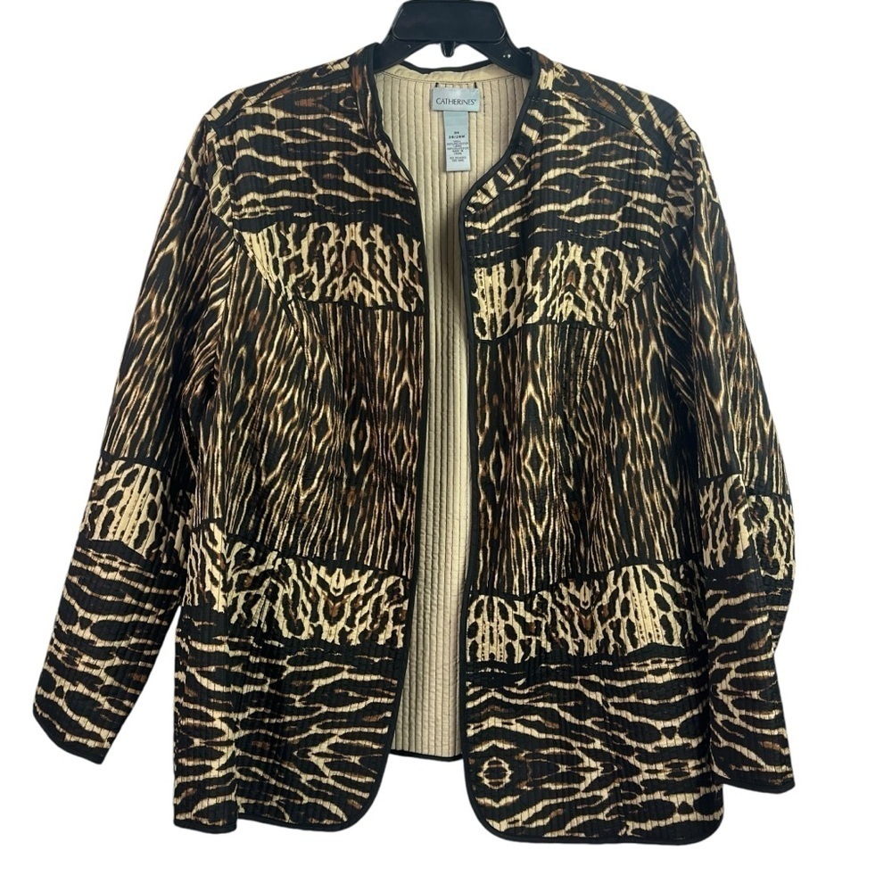 Catherines Womens Reversible Quilted Open Front Jacket Animal Print 3X New